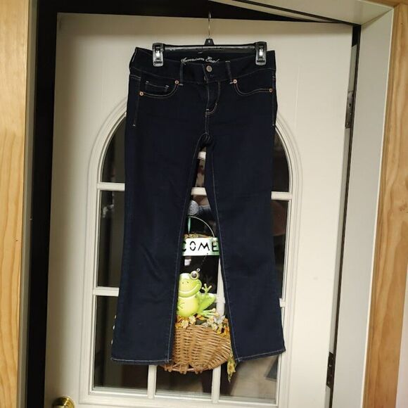 American Eagle Stretch Artist Dark Blue Cropped Jeans Size Women's 4 - Picture 1 of 3